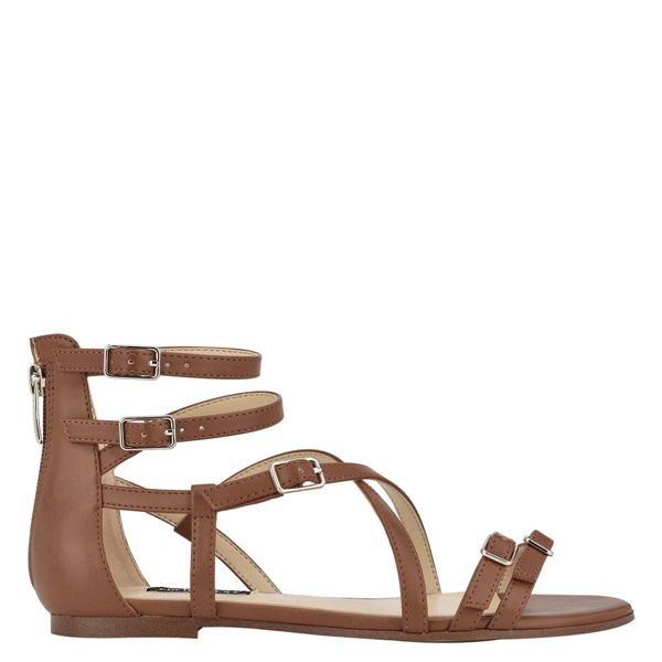 Nine West Lorna Casual Brown Flat Sandals | South Africa 98X66-9D45